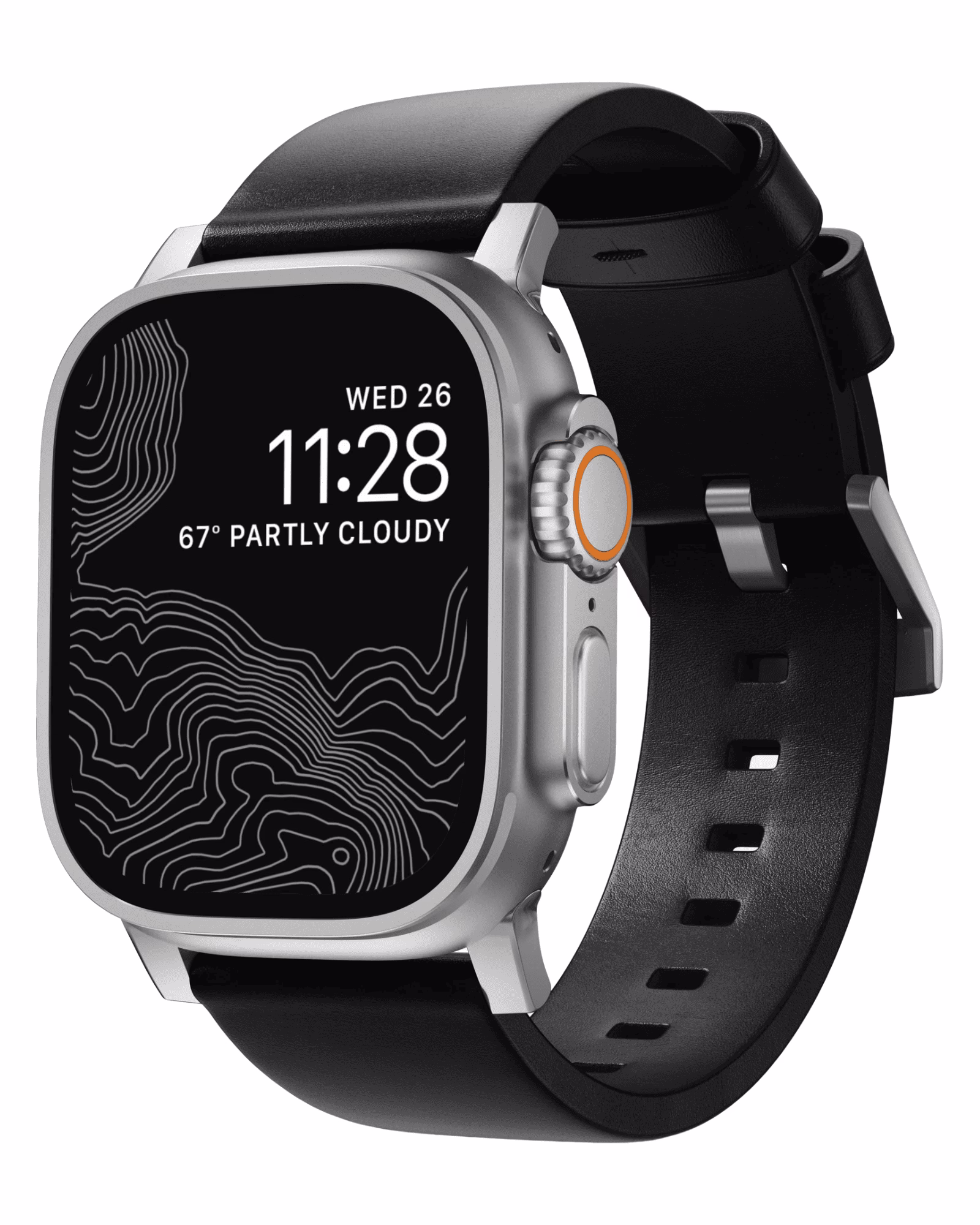 Ремінець Nomad Modern Leather Band Silver Hardware Black Horween 46mm/49mm (NM1A41SM00)